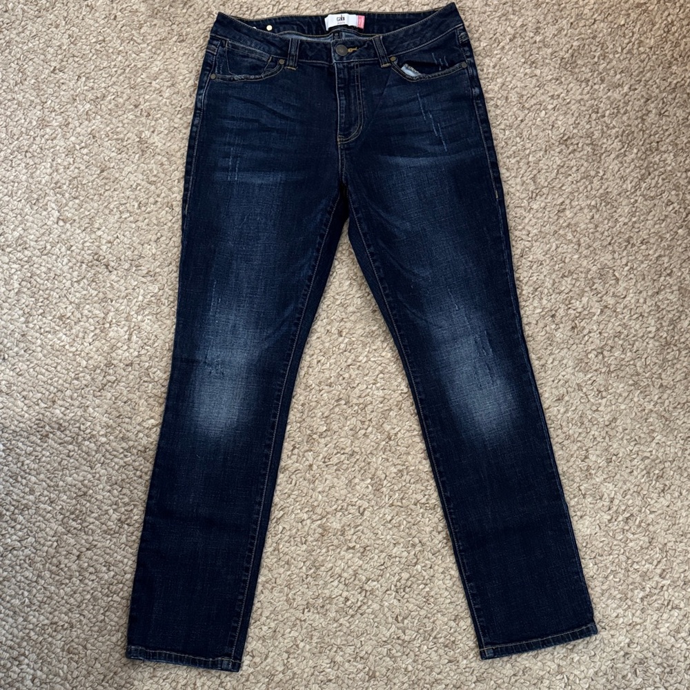 CAbi Indigo High Straight Leg Jeans with Slight Distressing